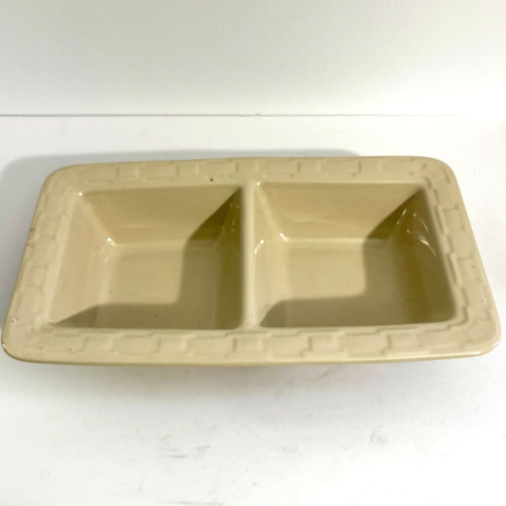 Longaberger Woven Traditions  Divided Serving Dish Ivory Embossed Basketweave